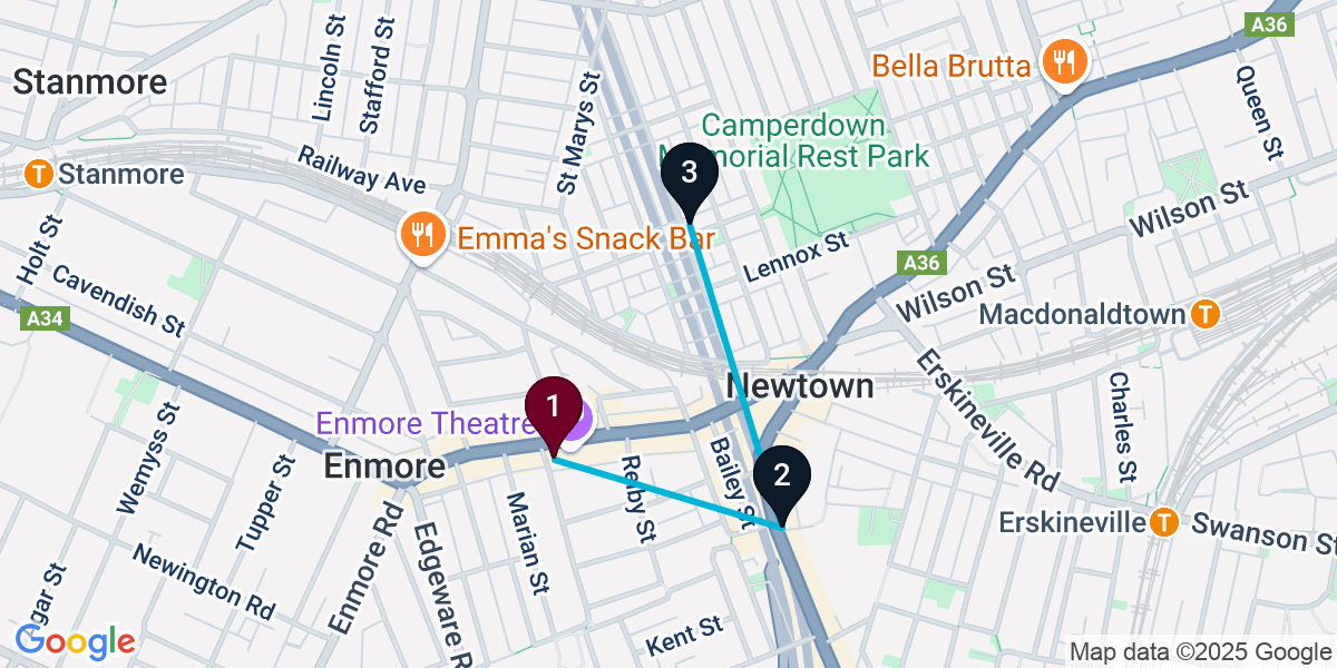 Map for 3-Stop Newtown Speakeasy Bar Crawl