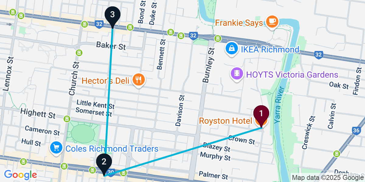 Map for Quick Richmond Cocktail Bar Crawl
