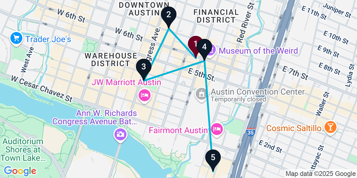 Map for 5-Stop Austin Wine bar Bar Crawl