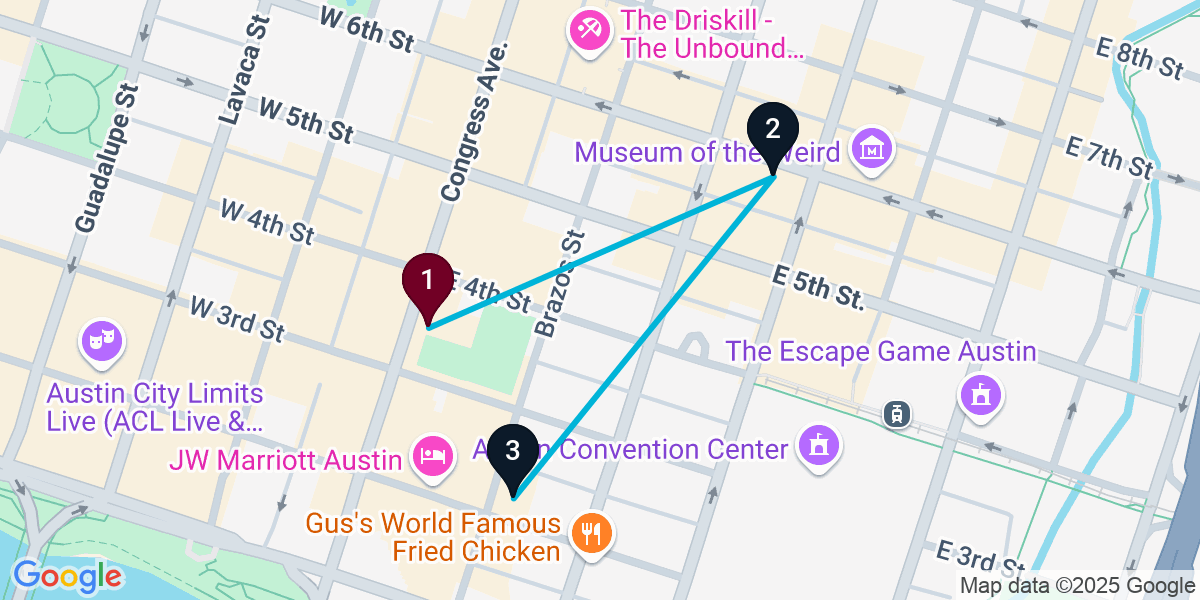 Map for 3-Stop Austin Pub Bar Crawl