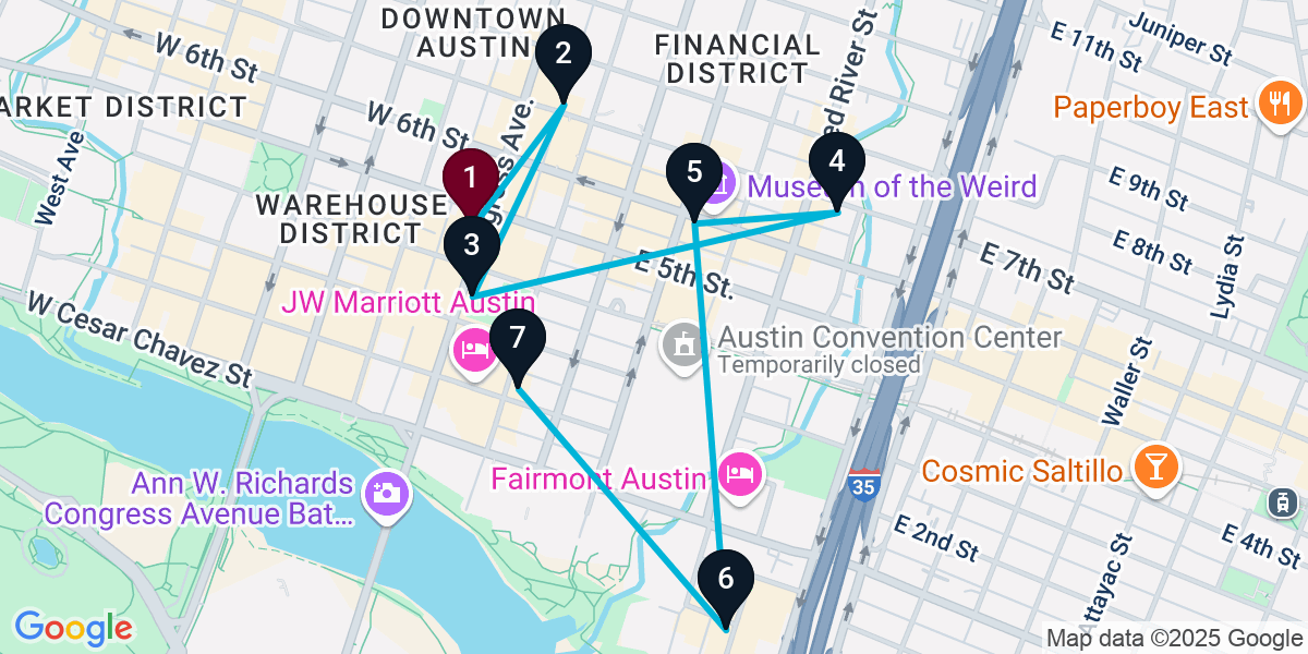 Map for 7-Stop Austin Wine bar Bar Crawl