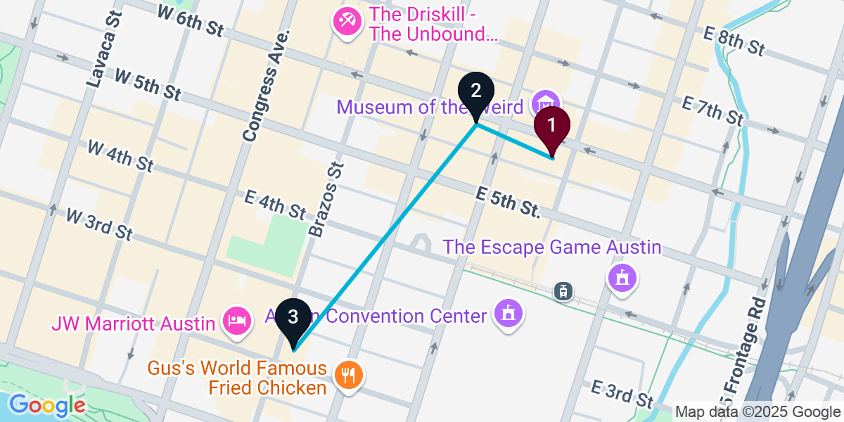 Map for 3-Stop Austin Pub Bar Crawl