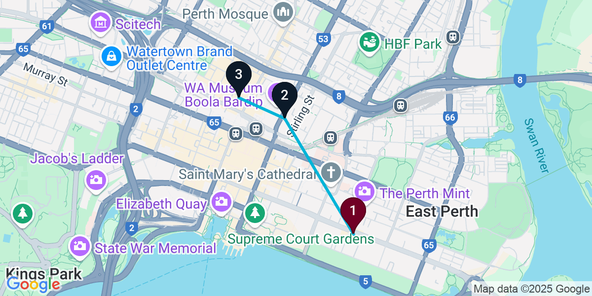 Map for 3-Stop Perth Nightclub Bar Crawl