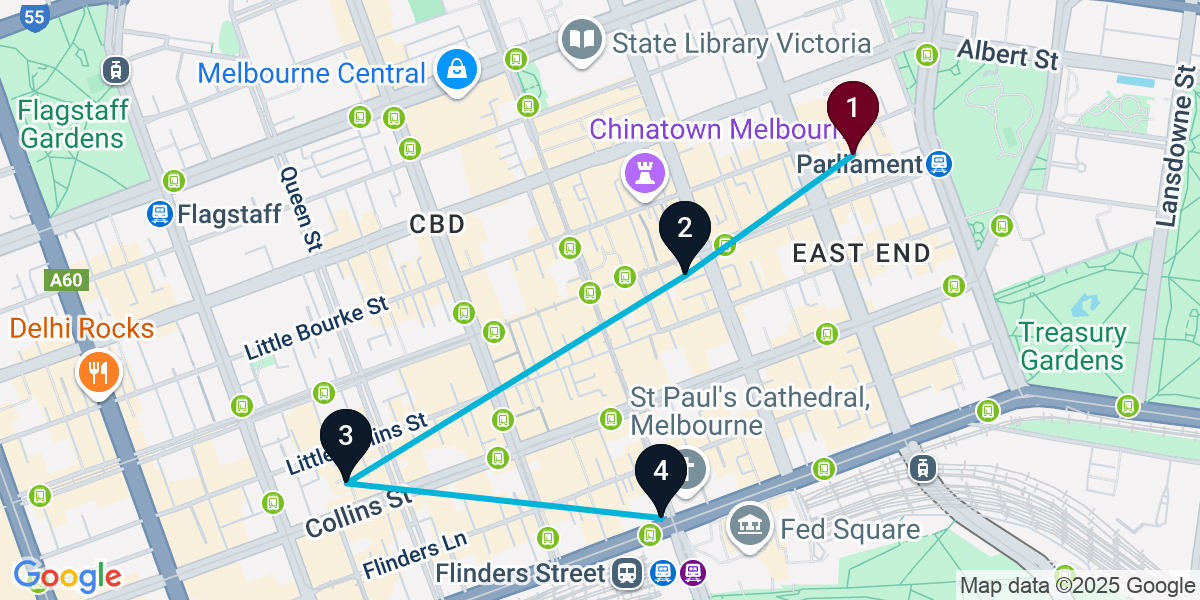 Map for 4-Stop Melbourne Pub Crawl
