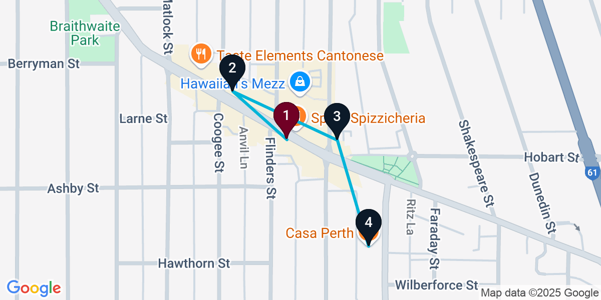 Map for 4-Stop Mount Hawthorn Cocktail Bar Crawl