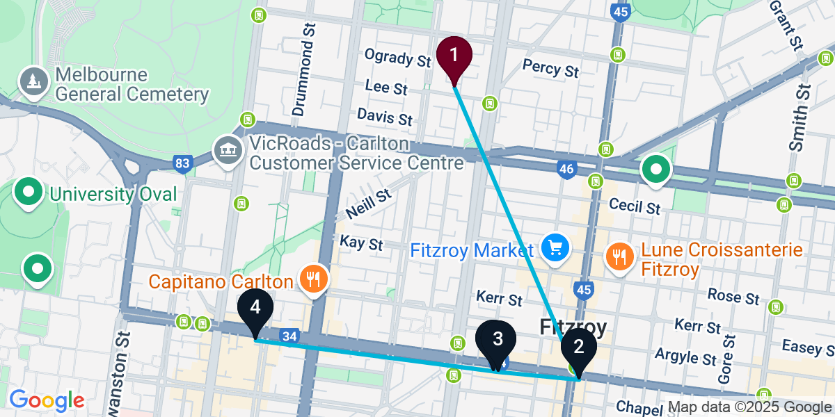 Map for Fitzroy Bar Crawl