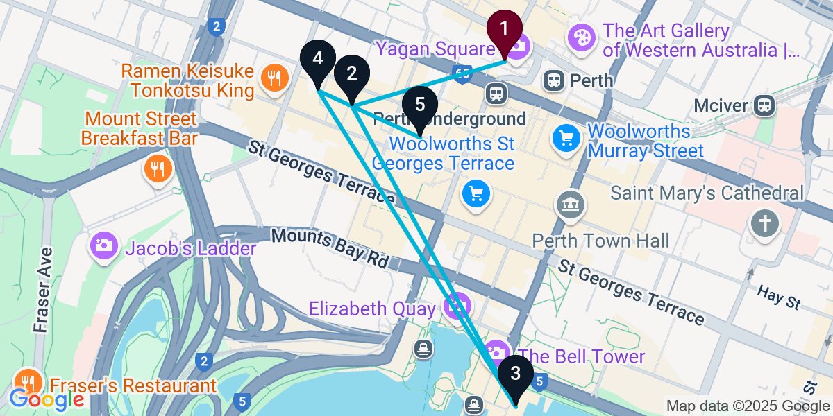 Map for 5-Stop Perth Pub Bar Crawl