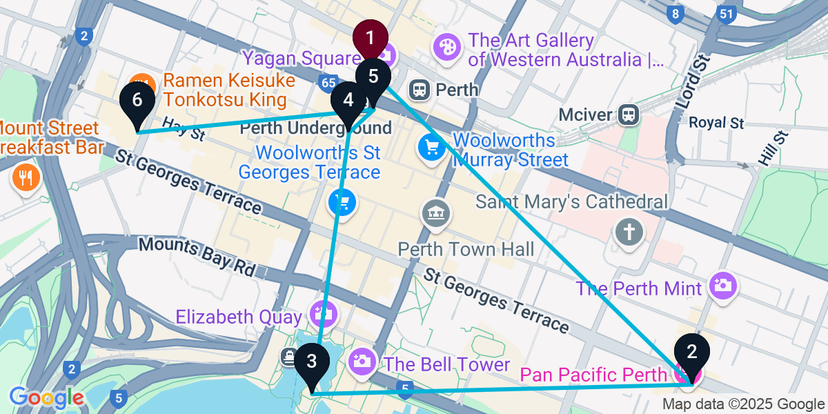 Map for 6-Stop Perth Wine bar Bar Crawl