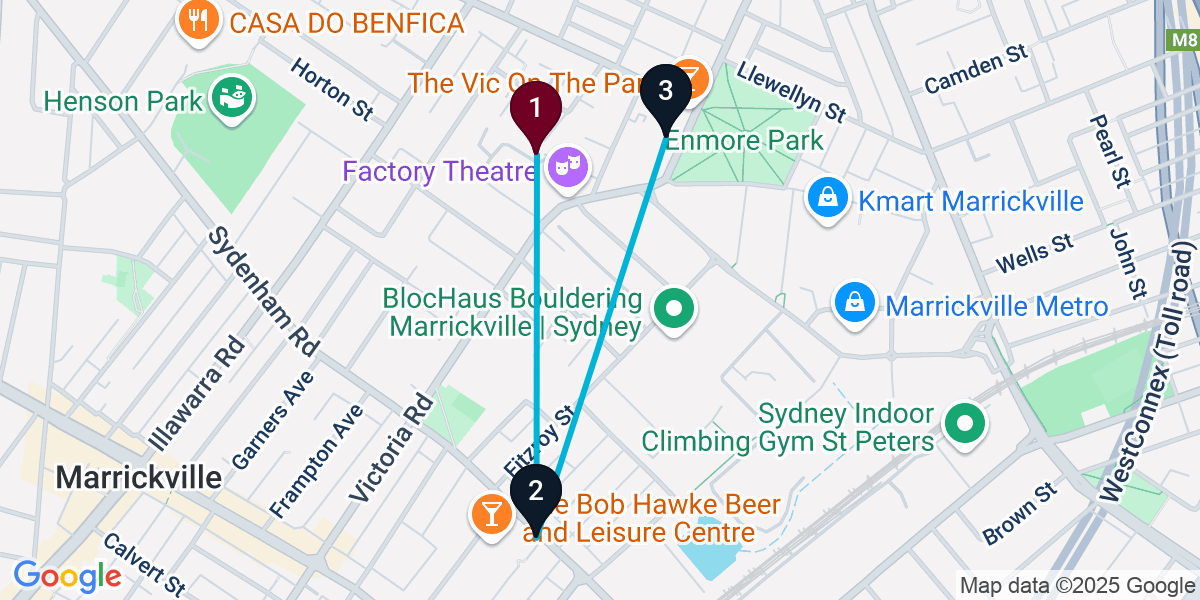 Map for 3-Stop Marrickville Brewery Bar Crawl