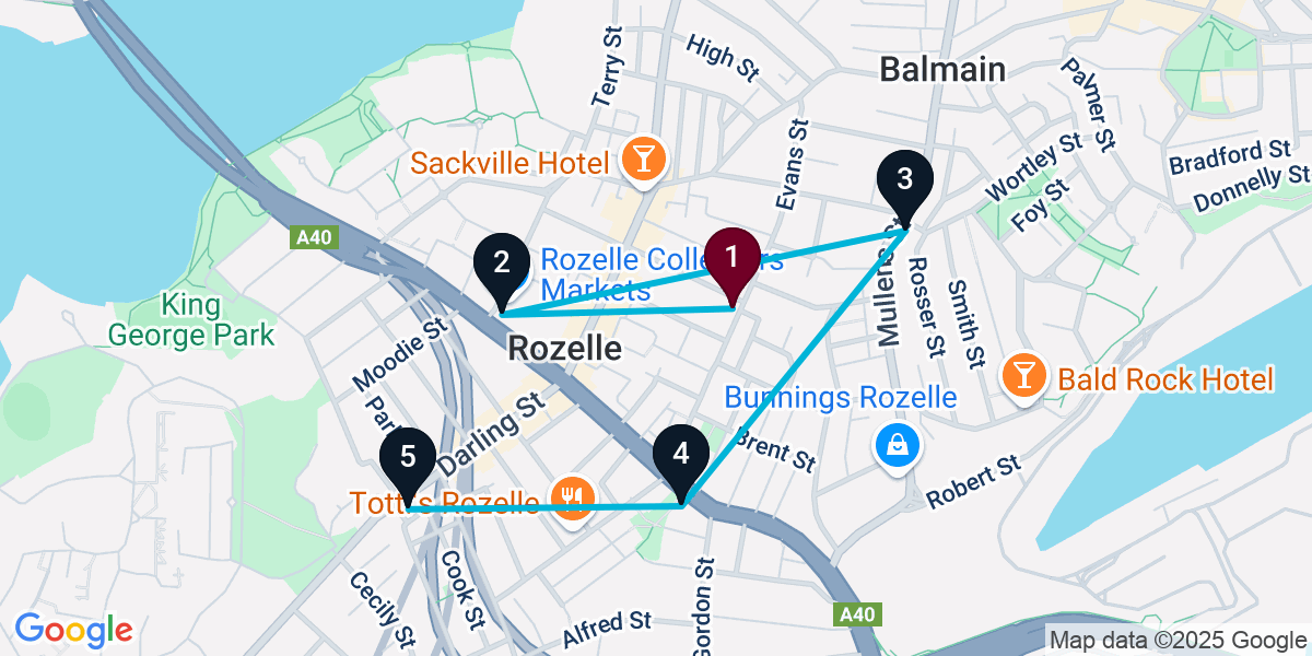 Map for 5-Stop Rozelle Live music Bar Crawl