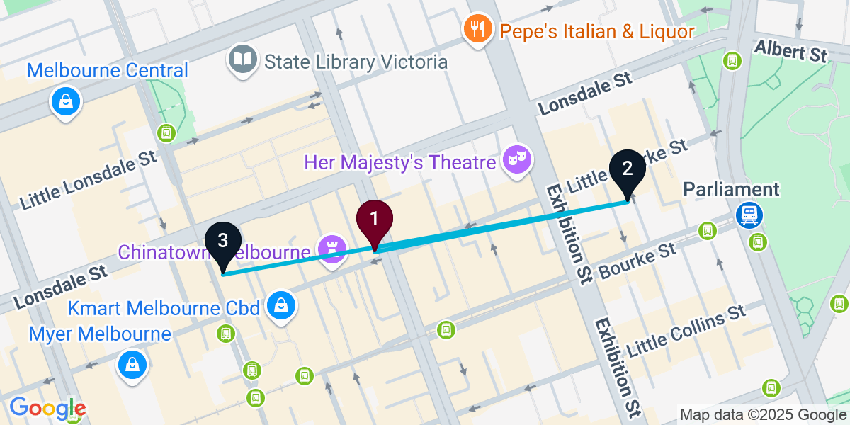 Map for Compact Melbourne Cocktail Bar Crawl