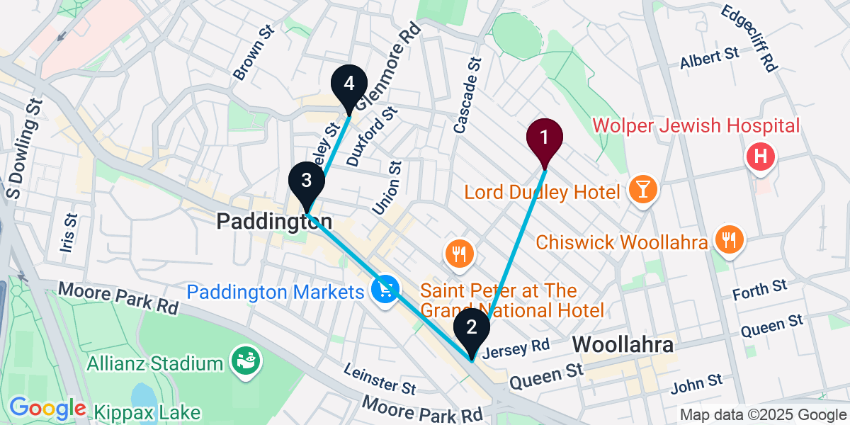 Map for 4-Stop Paddington Pub Bar Crawl