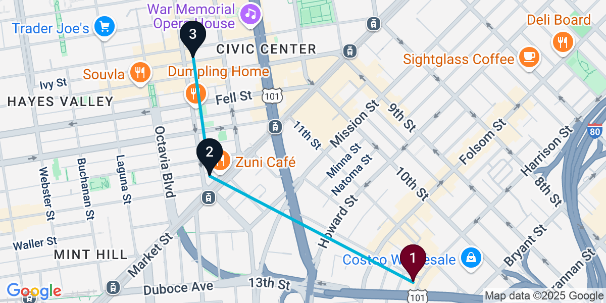 Map for 3-Stop San Francisco Wine bar Bar Crawl
