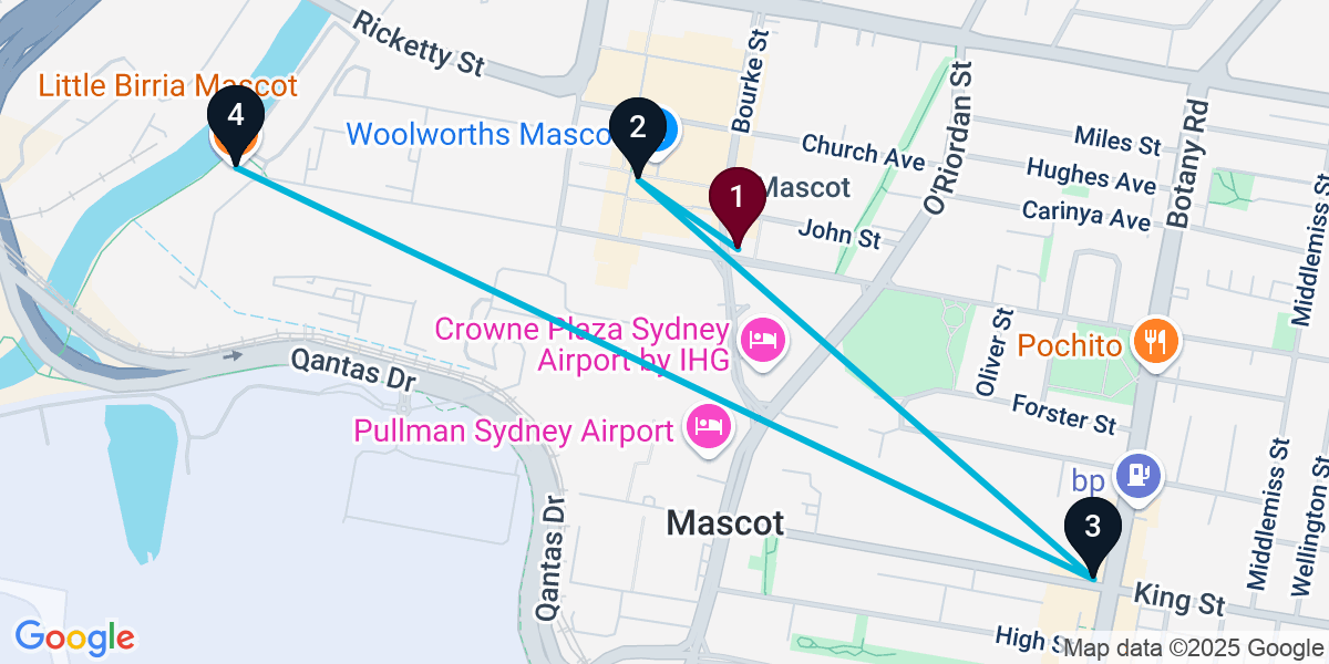 Map for 4-Stop Mascot Wine bar Bar Crawl