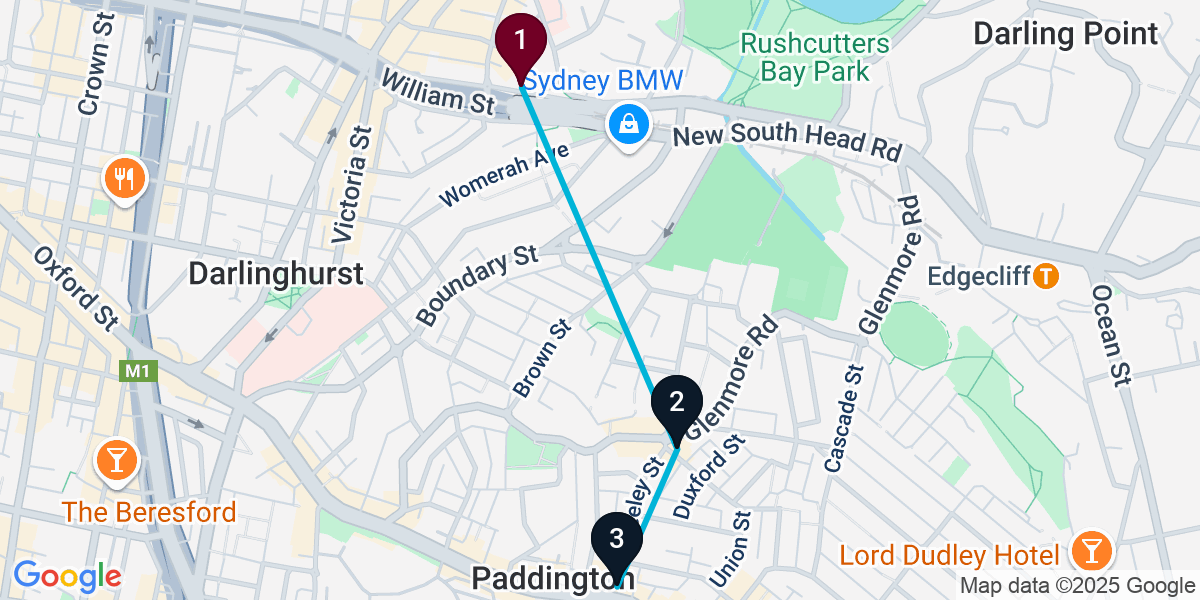 Map for 3-Stop Potts Point Pub Bar Crawl