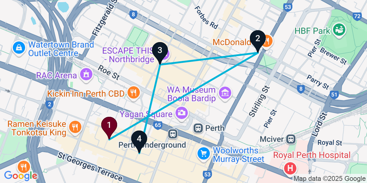 Map for 4-Stop Perth Cocktail Bar Crawl