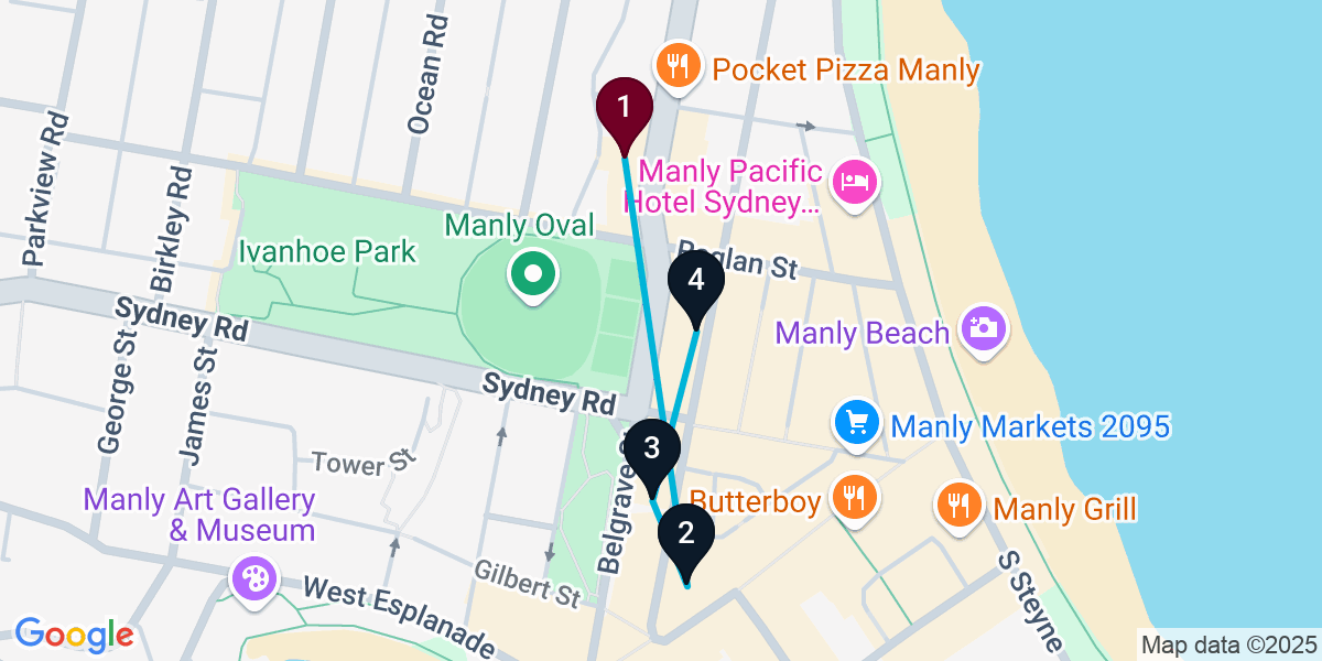 Map for 4-Stop Manly Wine bar Bar Crawl