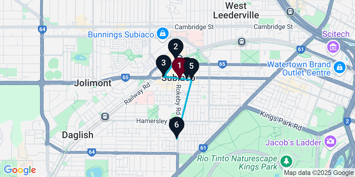 Map for 6-Stop Subiaco Cocktail Bar Crawl