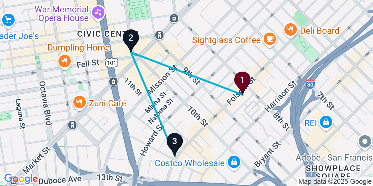 Map for 3-Stop San Francisco Brewery Bar Crawl