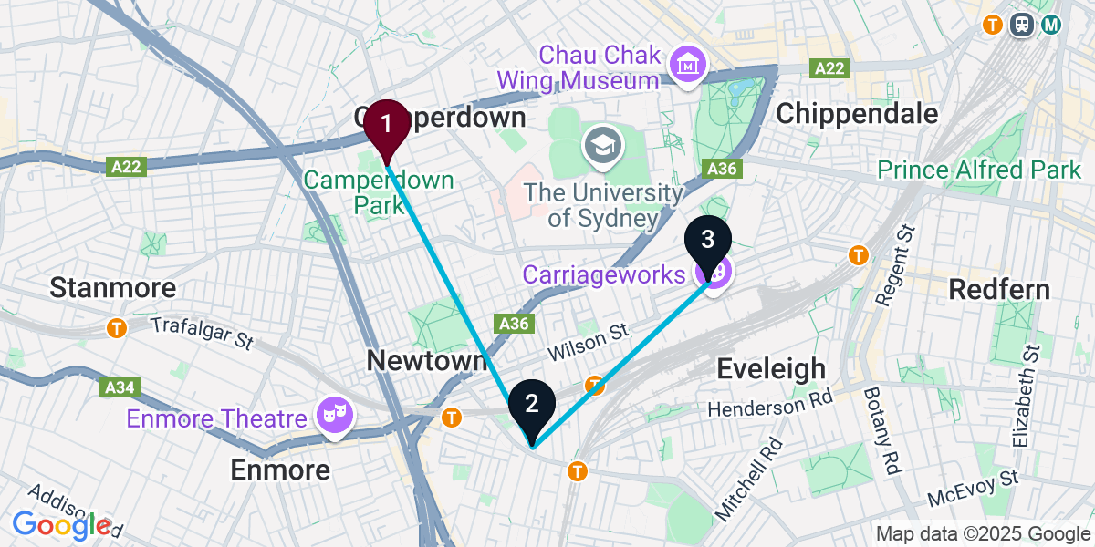 Map for 3-Stop Camperdown Sports bar Bar Crawl