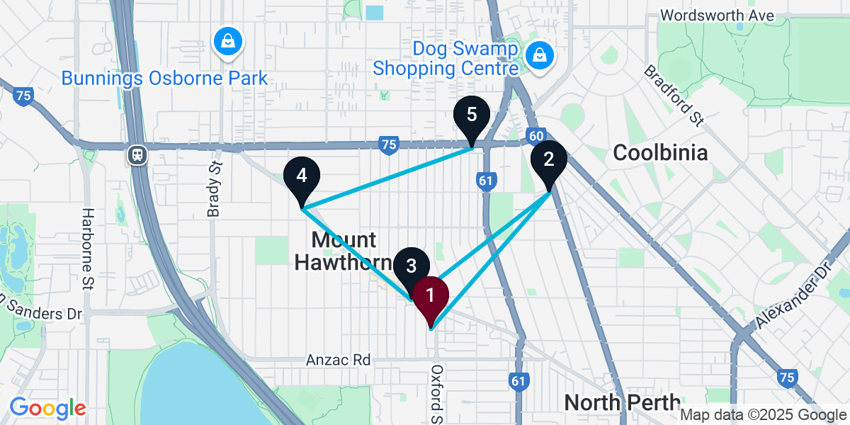 Map for 5-Stop Mount Hawthorn Live music Bar Crawl