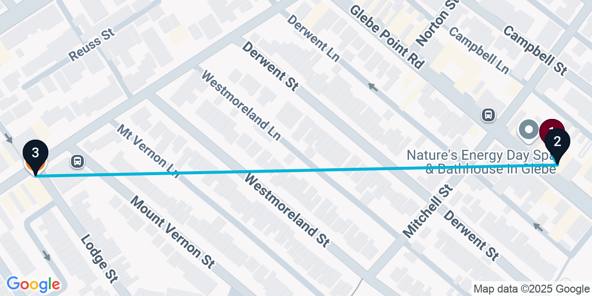 Map for 3-Stop Glebe Bar Crawl
