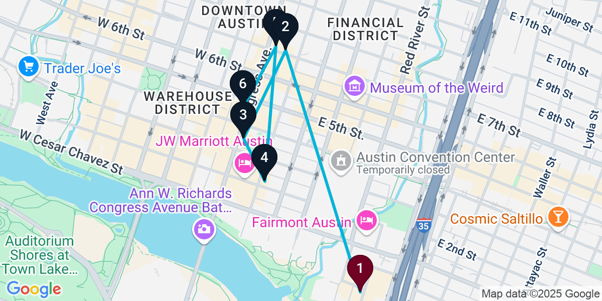 Map for 6-Stop Austin Wine bar Bar Crawl
