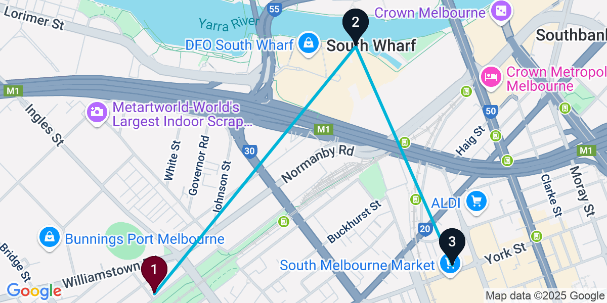 Map for Compact Port Melbourne Cocktail Bar Crawl
