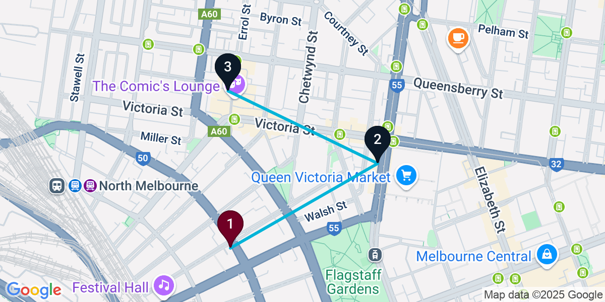Map for Short West Melbourne Pub Crawl