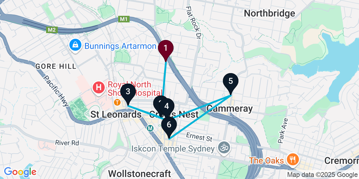 Map for 6-Stop Naremburn Wine bar Bar Crawl