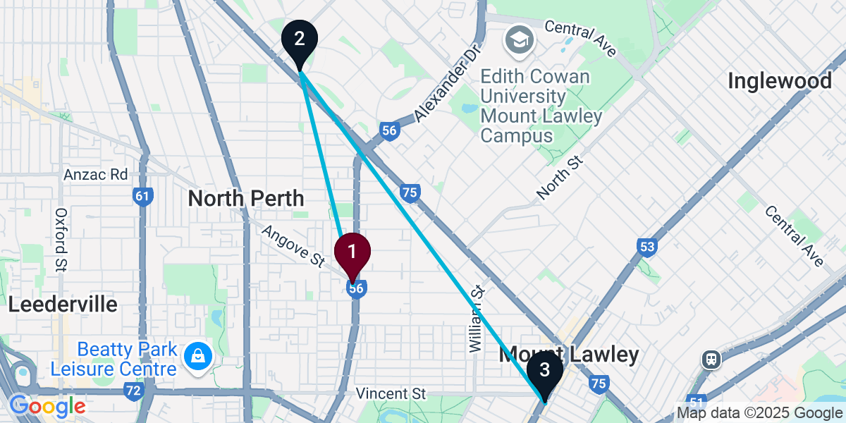 Map for 3-Stop North Perth Bar Crawl