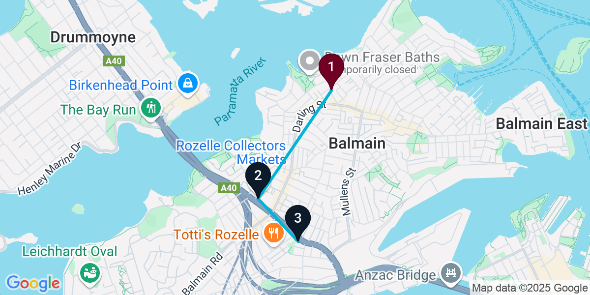 Map for 3-Stop Balmain Live music Bar Crawl