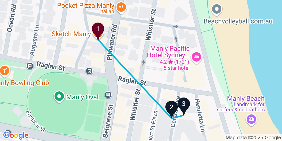 Map for 3-Stop Manly Cocktail Bar Crawl
