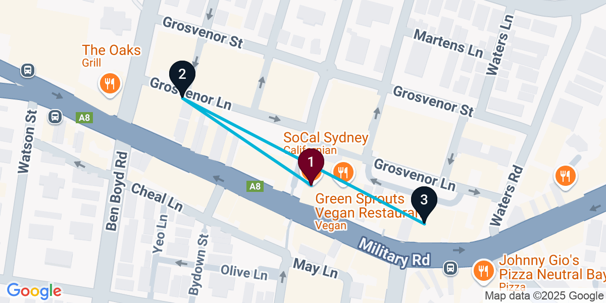 Map for 3-Stop Neutral Bay Wine bar Bar Crawl