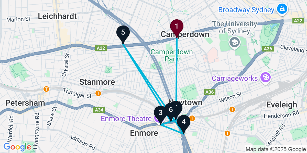 Map for 6-Stop Camperdown Wine bar Bar Crawl