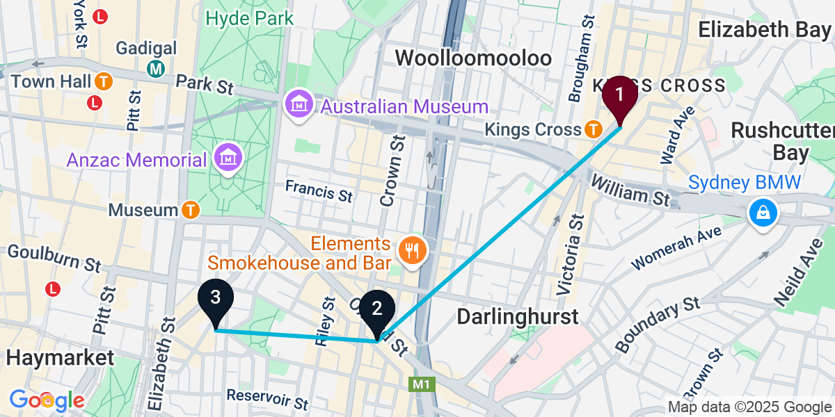 Map for 3-Stop Potts Point Brewery Bar Crawl