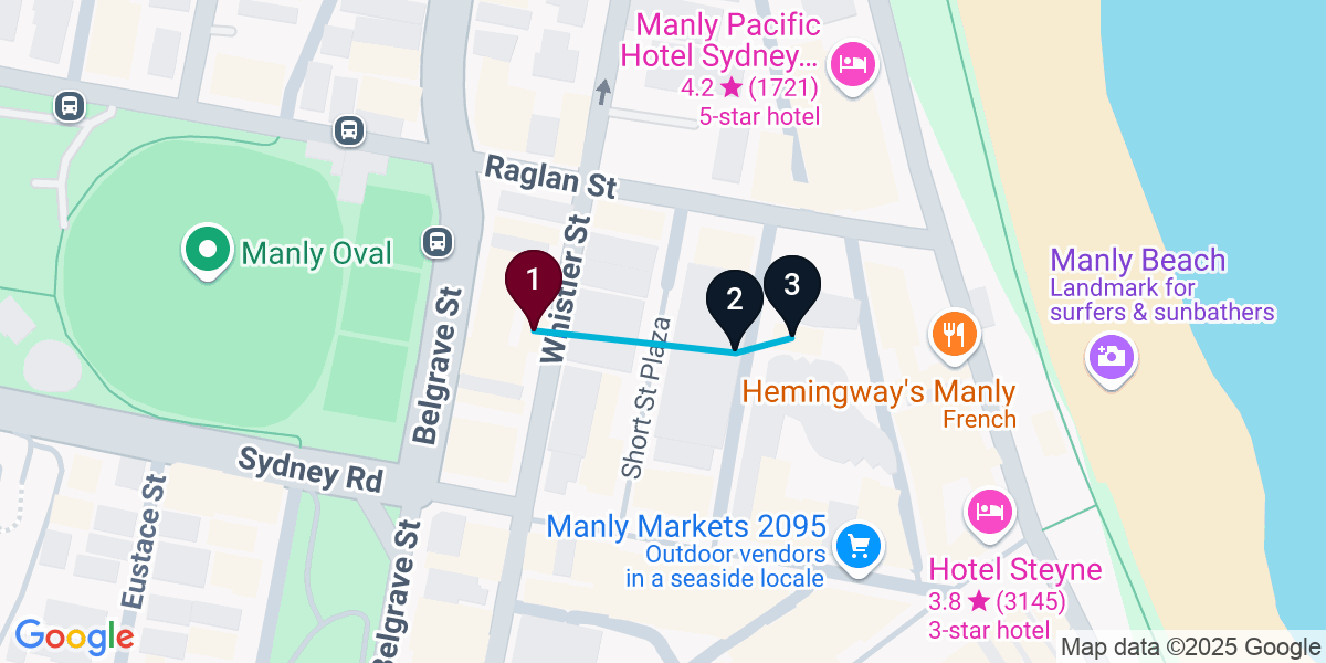 Map for 3-Stop Manly Cocktail Bar Crawl