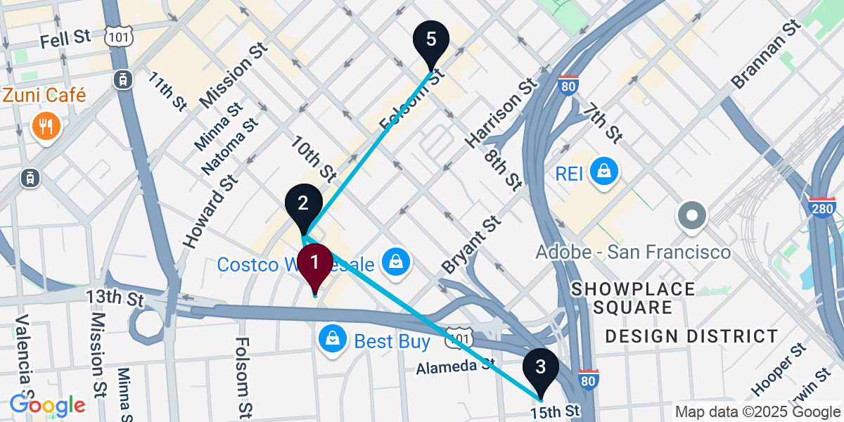 Map for 5-Stop San Francisco Nightclub Bar Crawl