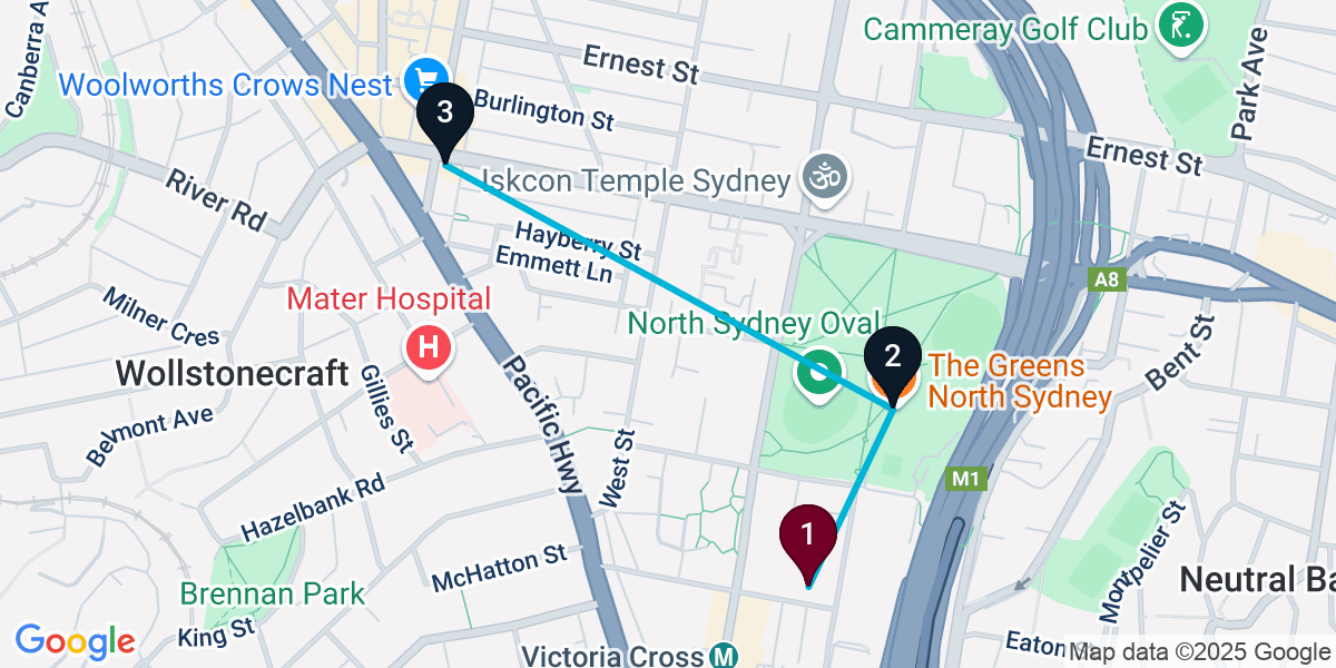 Map for 3-Stop North Sydney Pub Bar Crawl
