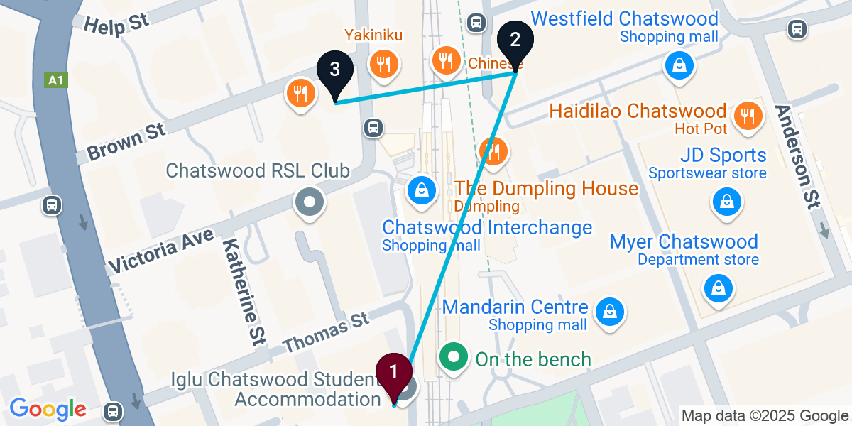 Map for 3-Stop Chatswood Bar Crawl