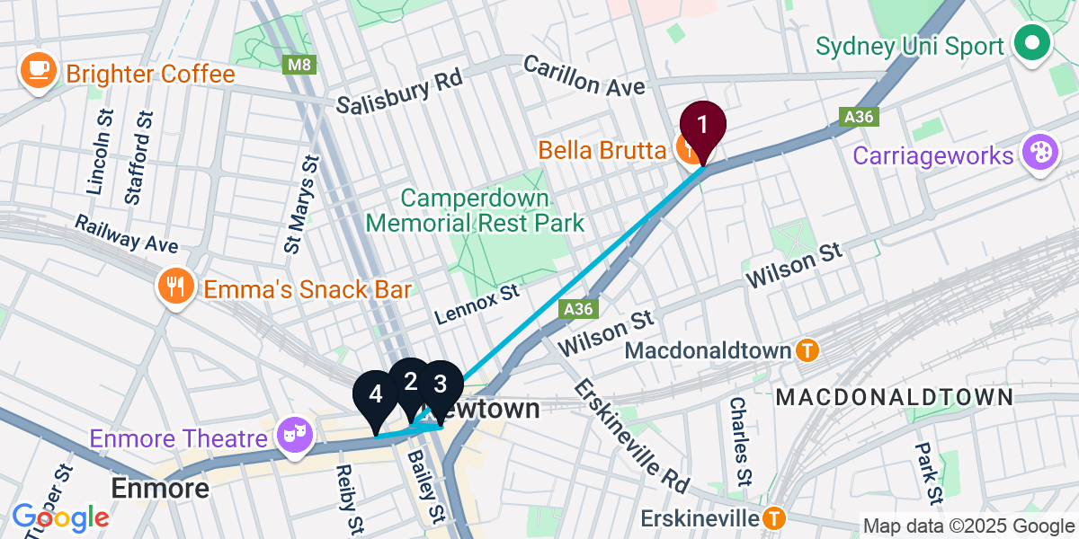 Map for 4-Stop Newtown Cocktail Bar Crawl