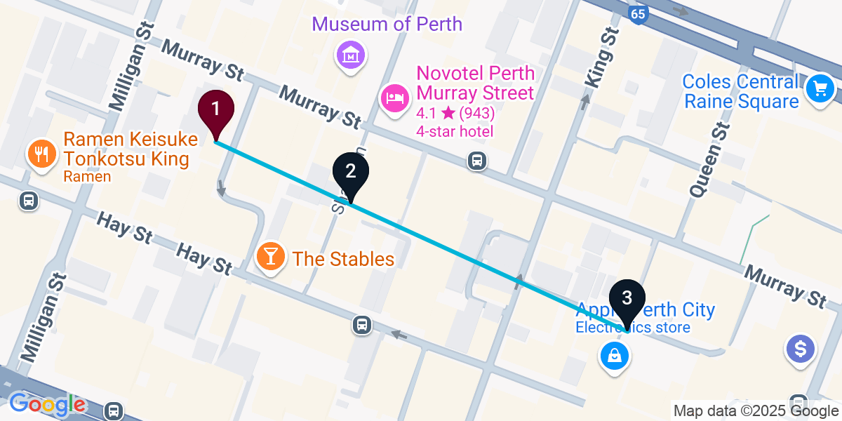 Map for 3-Stop Perth Pub Bar Crawl