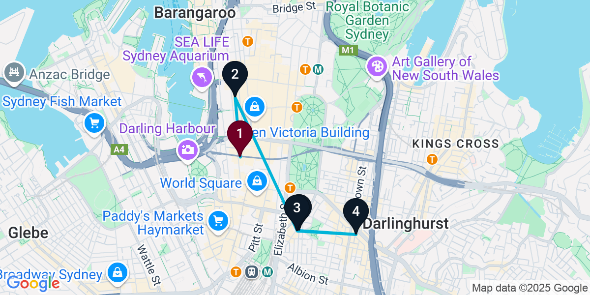 Map for 5-Stop Sydney Cocktail Bar Crawl