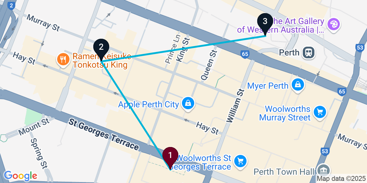 Map for 3-Stop Perth Cocktail Bar Crawl