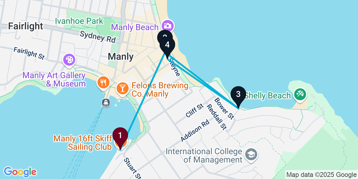 Map for 4-Stop Manly Beach bar Bar Crawl