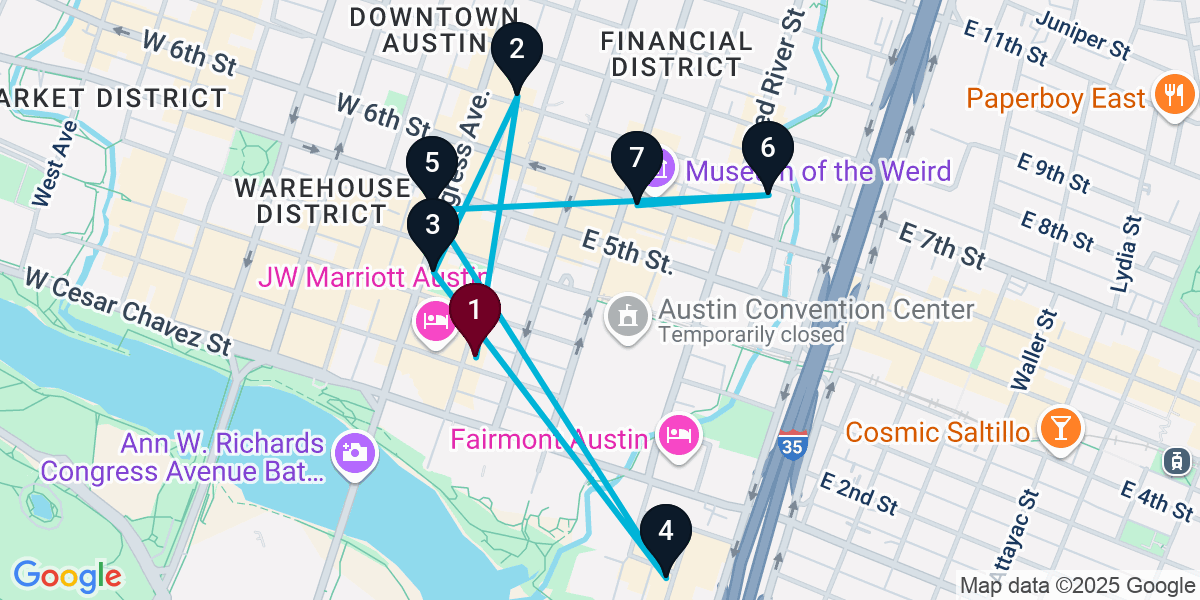 Map for 7-Stop Austin Wine bar Bar Crawl