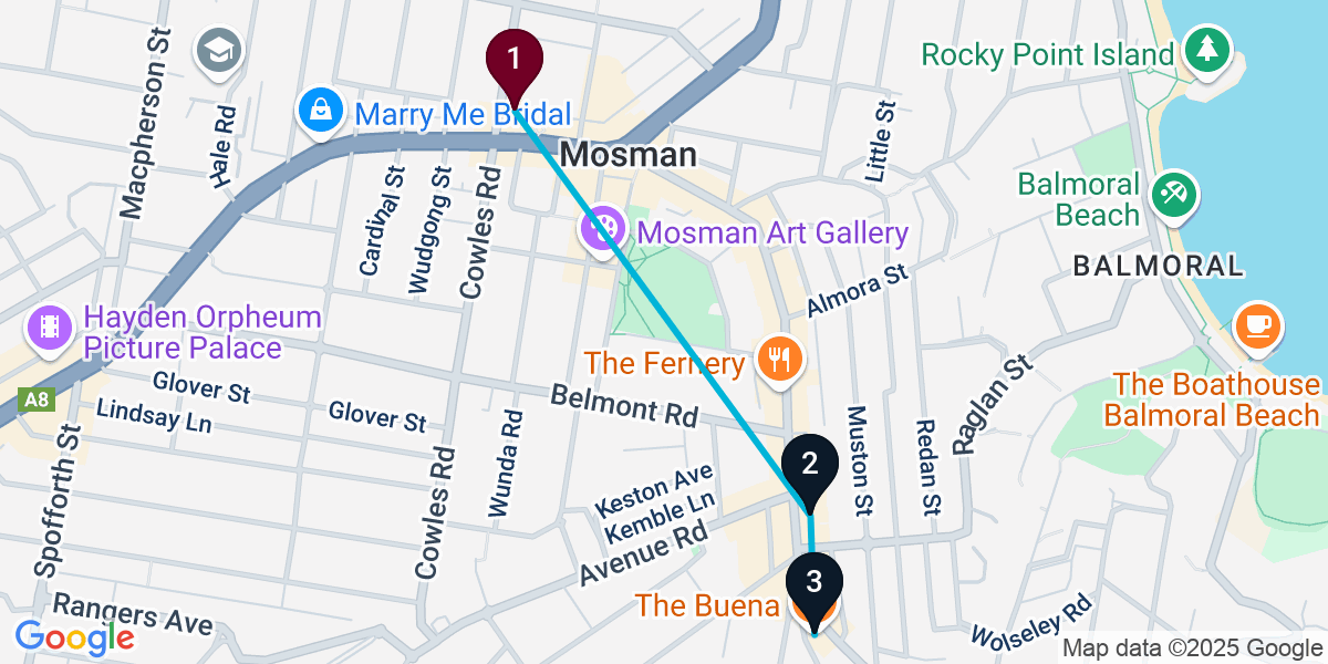 Map for 3-Stop Mosman Wine bar Bar Crawl
