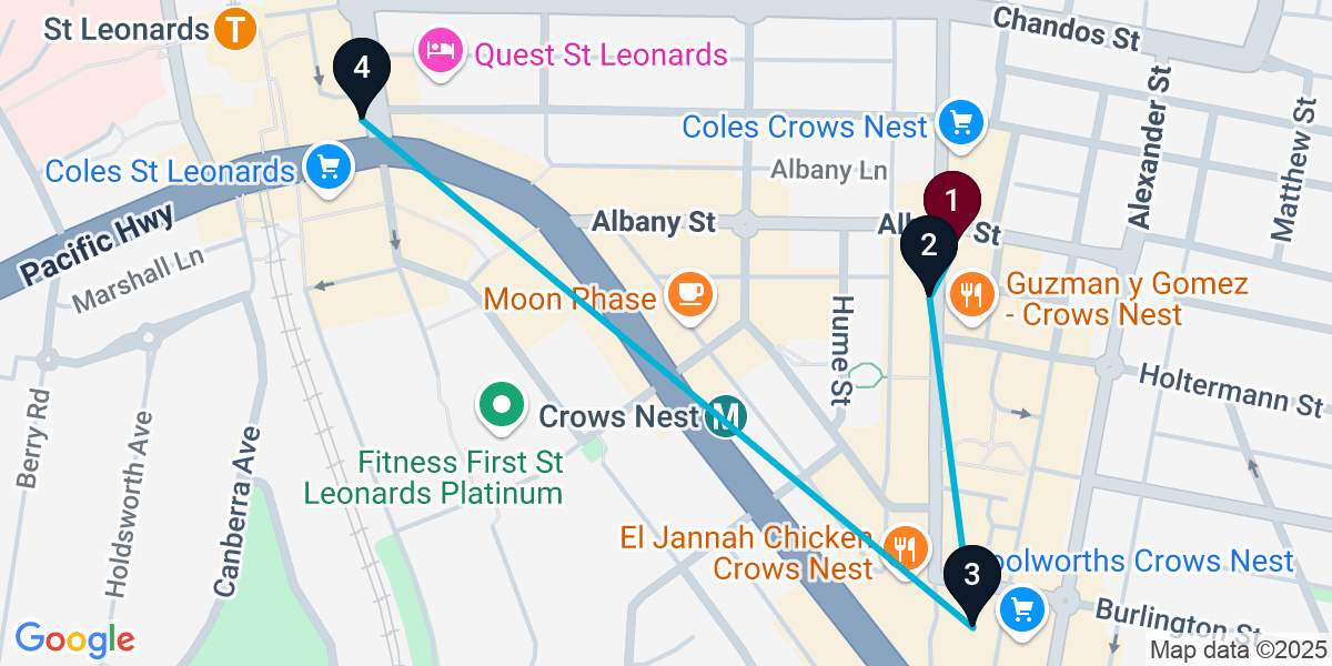 Map for 4-Stop Crows Nest Bar Crawl