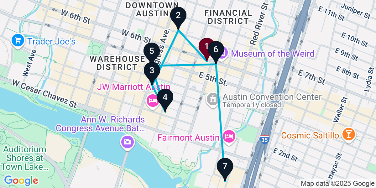 Map for 7-Stop Austin Wine bar Bar Crawl