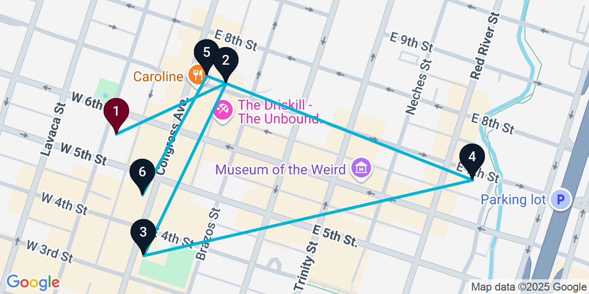 Map for 6-Stop Austin Wine bar Bar Crawl